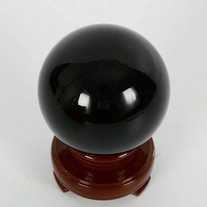 Natural Black Obsidian Crystal Ball and Wood Stand 3.94” x 3.94